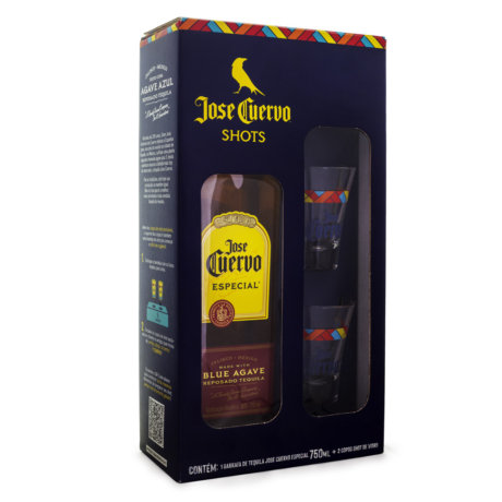 Kit Tequila José Cuervo Gold 750ml + 2 Copos Shot de Vidro