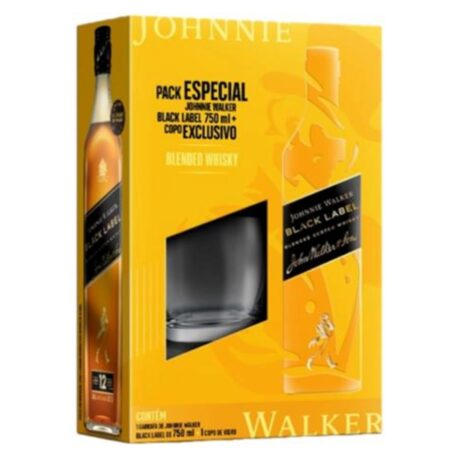 Kit Whisky Johnnie Walker Black Label 750ml + Copo de Vidro