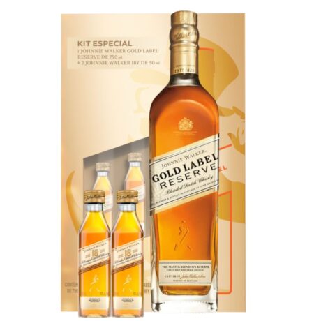 Kit Whisky Johnnie Walker Gold Label Reserve 750ml + 2 Miniatura Johnnie Walker 18 anos 50ml